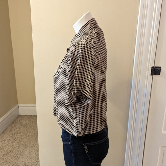 Vintage Bentley cream and black plaid slightly cropped button down size M - Picture 2 of 8